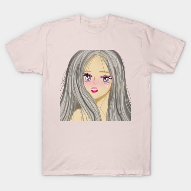 Anime cartoon girl with gray hair T-Shirt by Artiststore1983 